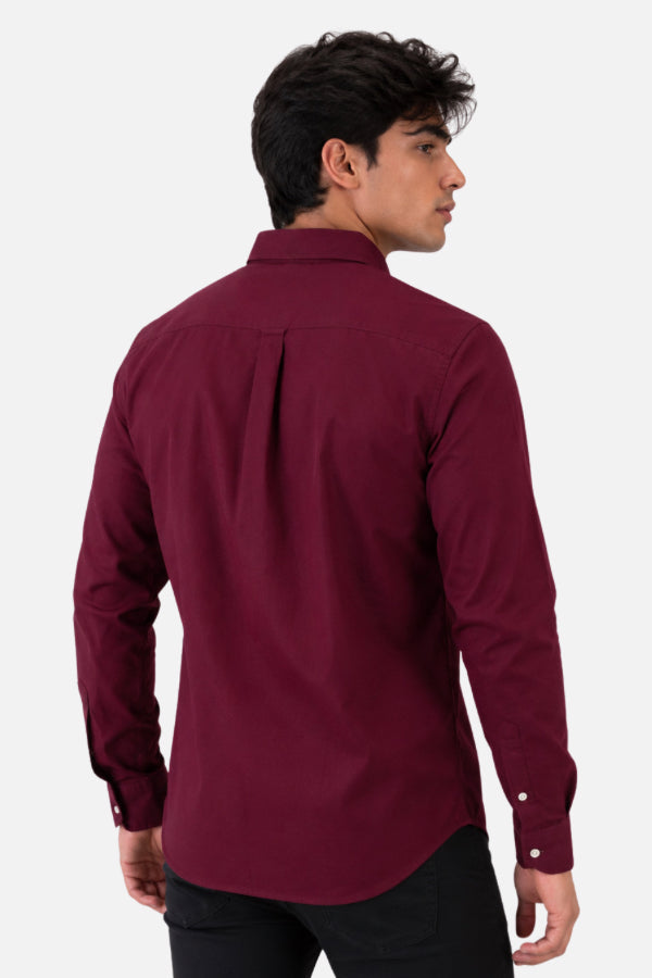 Camisa Oxford Hombre Guinda Manga Larga | Uniformes Empresariales
