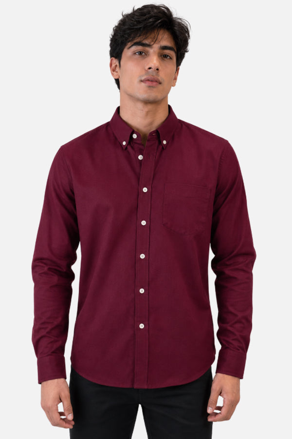 Camisa Oxford Hombre Guinda Manga Larga | Uniformes Empresariales