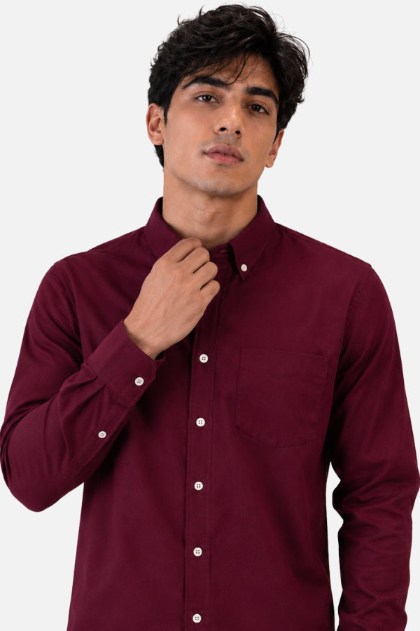 Camisa Oxford Hombre Guinda Manga Larga | Uniformes Empresariales
