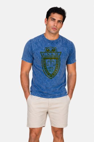 DERECHO BÚHO UNAM playera, hombre acid wash