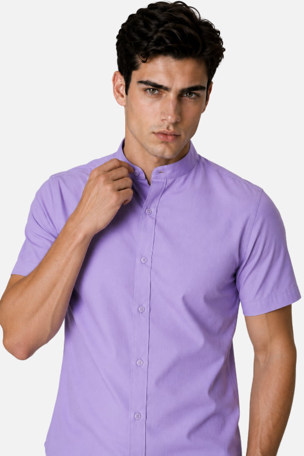 Camisa Cuello Mao para Hombre Manga Corta