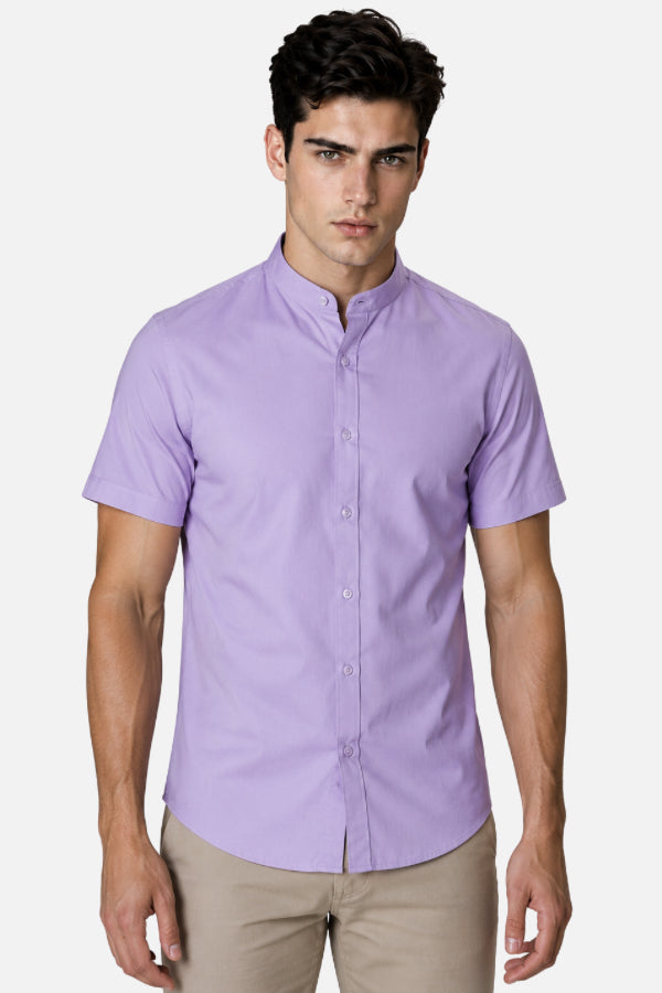 Camisa Cuello Mao para Hombre Manga Corta